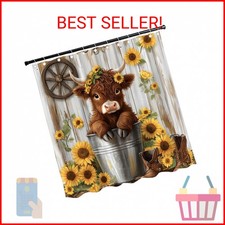 Cute Highland Cow Shower Curtain for Bathroom Farm Animal Farmhouse Calf Rustic