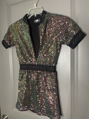 Karl Lagerfeld Kids Girls Sequin Logo Jacquard  Dress Size Size 10 Kids
