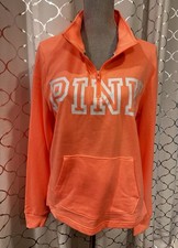 New NWT Victoria's Secret PINK Logo Long Sleeve Sweatshirt 1/4 Zip Top sz large