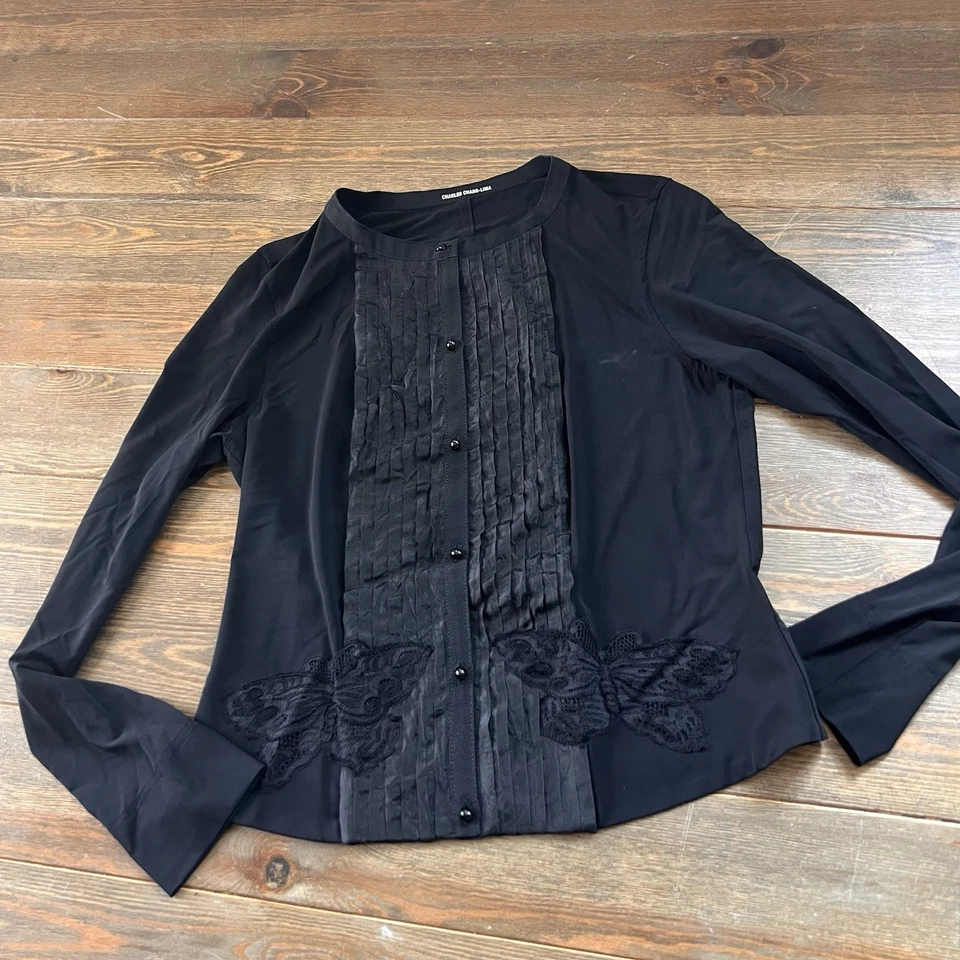 Blusa Charles Chang Lima Botón Viscosa Para Mujer Talla 8 Hecha en EE. UU. Foto 3 de 4