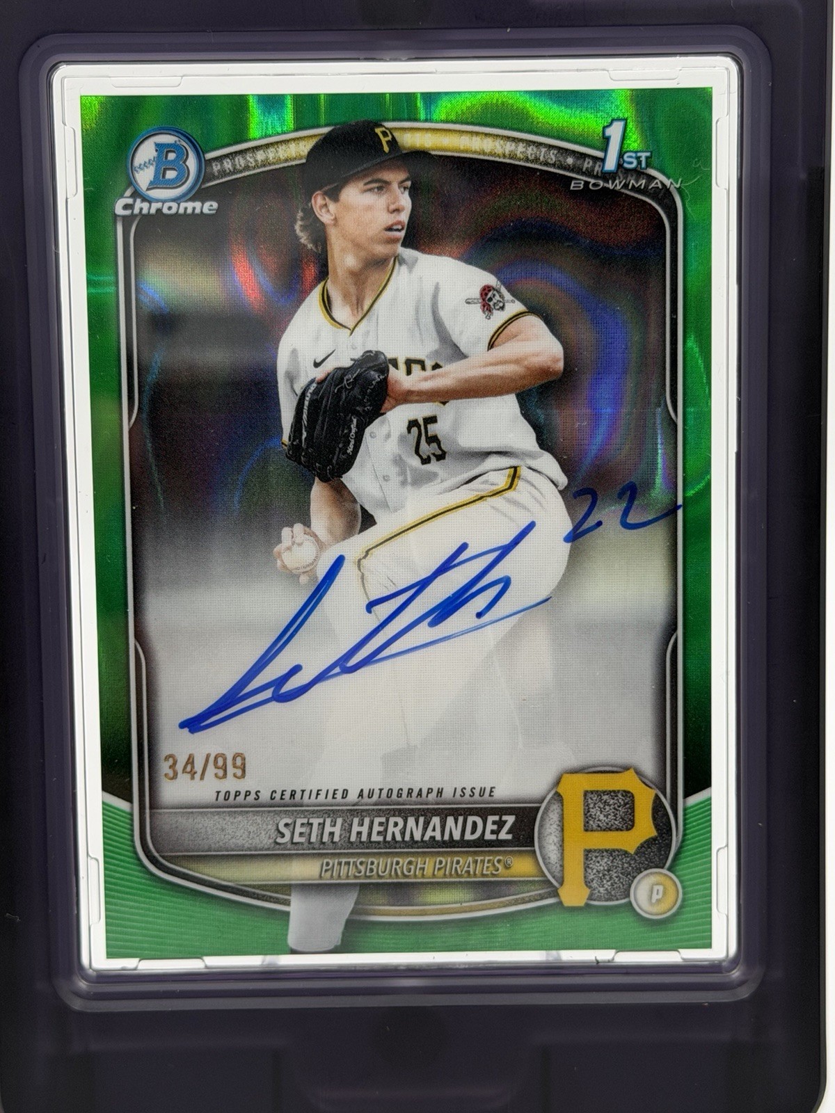 2025 Bowman Chrome Draft Seth Hernandez Green Refractor Auto /99 Pirates 1st