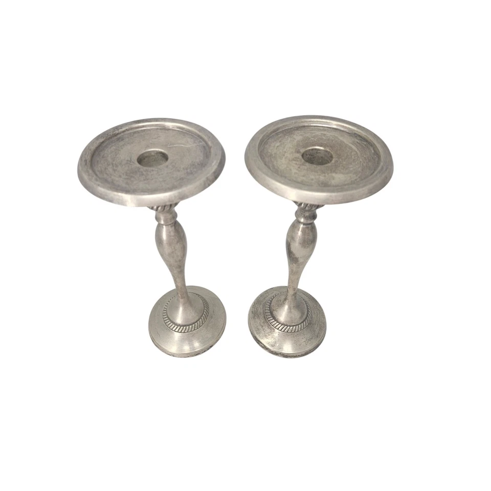 2 candelabros cónicos de granero de cerámica vintage años 90 enchapados en plata 10 pulgadas tradicionales Foto 3 de 3