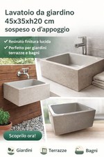 Lavatoio Giardino 45x35xH20 cm Resinato Lucido Sospeso/Appoggio Lavabo Esterno
