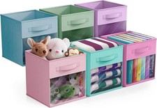 11in Fabric Storage Cubes 6 Pack Foldable Bins with Clear Window Handles