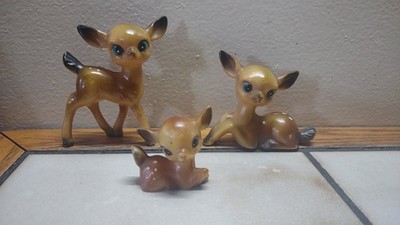 Vintage Big Eyes Plastic Deer Family Spotted Christmas Reindeer Set of 3