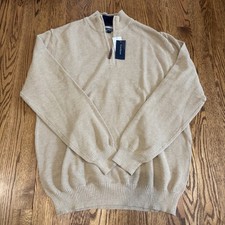 Club Room Men's Beige 100 Cotton Knit Quarter-Zip Mock Neck Sweater Pullover L