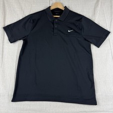Black Nike Golf Dri-FIT Mesh Stretch Performance Polo Shirt Medium 3D Logo EUC