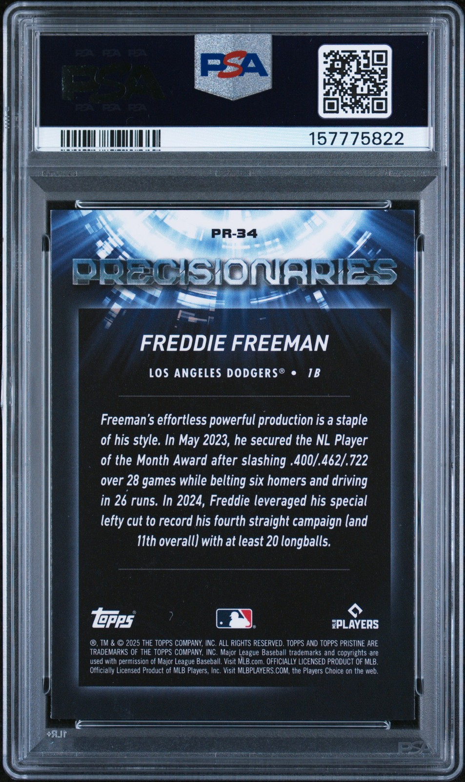 2025 TOPPS PRISTINE PRECISIONARIES #34 FREDDIE FREEMAN PSA 8 view 2
