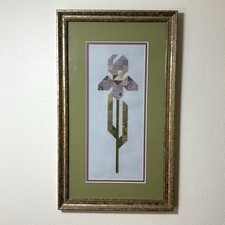 Vtg 1970s Purple Iris Flowers Finished Embroidery Needlepoint Framed 20  x11  