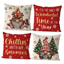 Christmas Pillow Covers 18x18 Inch Set of 4 Gnomes Pillow Case White 18" X 18"