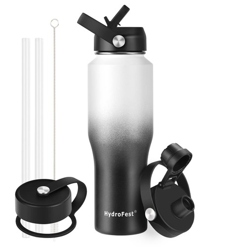 Water Bottle with Straw Lid, 32 oz Vacuum Stainless Steel Double Walled Kids ...