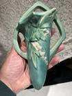 Vintage Roseville Art Pottery Green Bleeding Heart Wall Pocket 1287-8”