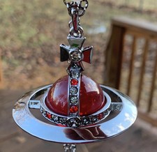 Vivienne Westwood Necklace Giant Extra Large Orb Gunmetal Red Chrystal Box new
