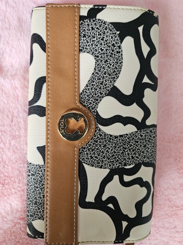 TOUS Kaos Legacy Bear Logo cream/black Wallet Clutch Brown 7” Rare find vintage