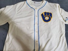 Milwaukee Brewers 2XL Majestic Cool Base Jersey Cream & Baby Blue