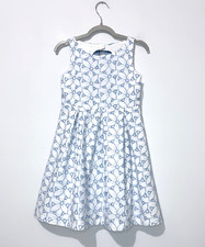 Janie And Jack Girls Floral Eyelet Dress 5 White Blue Sleeveless Lined
