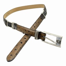 VTG BRIGHTON LEATHER SKINNY BELT WESTERN BOHO PREPPY OSTRICH PRINT BROWN SZ M L
