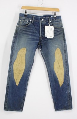 VISVIM HERREN SOCIAL SCULPTURE JEANS LEDER PATCH GRÖSSE 2/UK 32 BLAU UVP £1200 AD