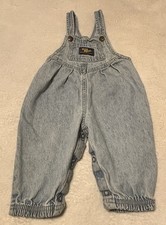 VTG OshKosh B'Gosh Baby Overalls 6/9M Made in USA Vestbak Light Wash Denim 90s