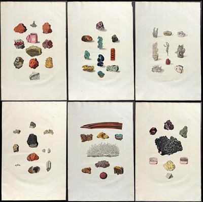 6 Large 1771 KNORR antique prints: Minerals, precious stones, gems, crystals