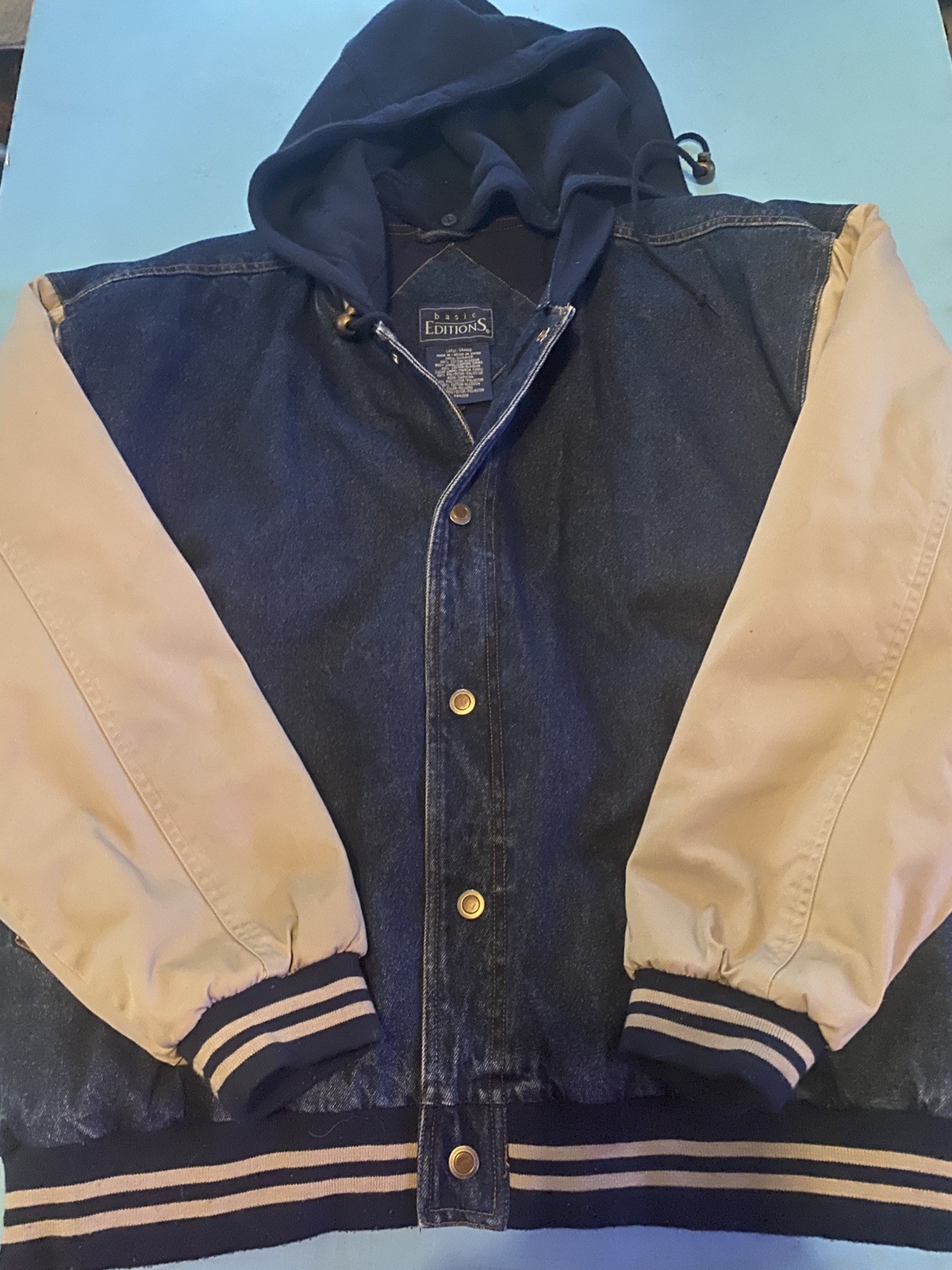 Vintage Basic Editions Denim Varsity Jacket Men L… - image 1