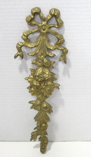 Brass Wall Swag Home Decor 12" Ornate Cascading Ribbon Flowers Vintage India