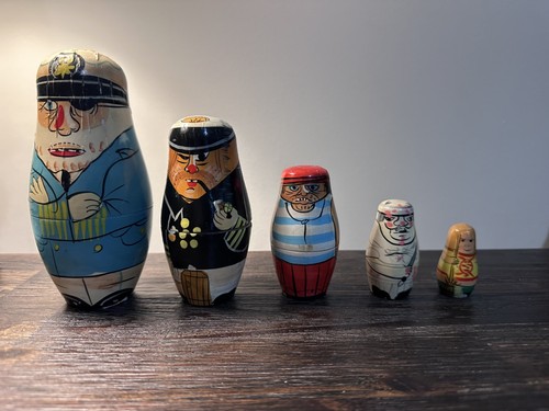 Vintage Pirate Nesting Dolls Wooden Hand Painted 5 Piece Set RARE!