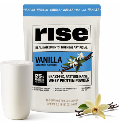 Rise Grass-Fed Whey Protein Powder, Vanilla, 2.3 lb, 25g Protein