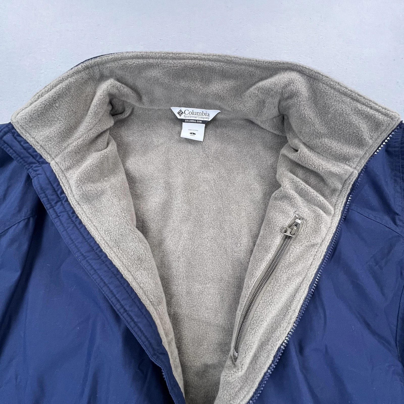 Columbia Jacket Mens Large Navy Fleece Lined Full Zip Windbreaker Nylon