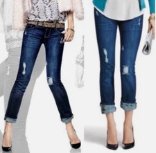 CABI Jeans Womens 4 Slim Boyfriend Fit Denim Distressed Dark Wash 3045