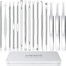 Pimple Popper Tool Kit, 15 PCS Professional Stainless Steel Blackhead Silver 