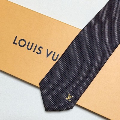 Excellent Condition Louis Vuitton Tie 100 Silk Brown Blue Dot Pattern TTLV 57
