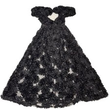 For Love & Lemons Astrid Black Floral 3D Flocked Dot Organza Maxi Dress