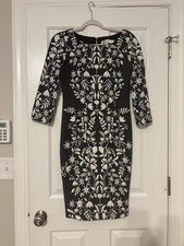 Eliza J Jacquard Black White Floral Knit Fitted Sheath Dress Size 6P Cottagecore