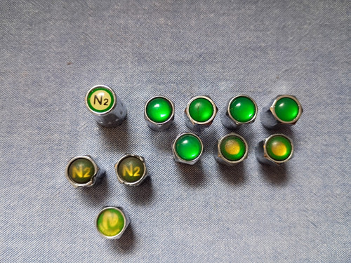 Lot of Eleven(11) Tire Valve Stem Caps N2(Nitrogen)-Green Tip USED