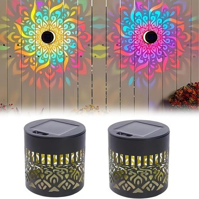 Solar Mandala Wall Light Outdoor Garden Fence Projector Lamp Patio Ambient Decor
