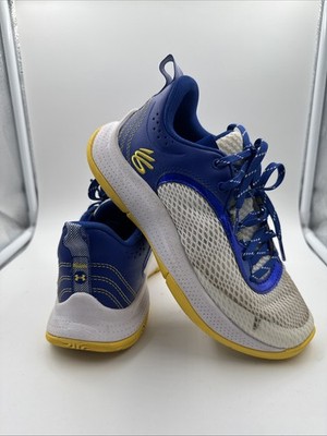 Under Armour Curry Youth Shoes Blue White Yellow Athletic Sneakers Size 4.5Y