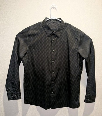 Theory Kale NP Dress Shirt Mens Black Brown Dot Patterned LS Button Up - 2XL EUC