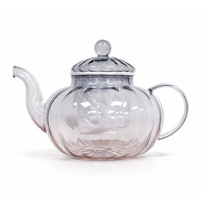 Gerippte Borosilikat Zweifarbig Blau & Rosa Glas Teekanne 1000ml von Charbrew