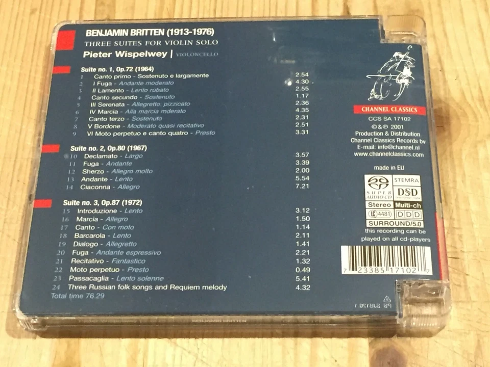 Signed by PETER WISPELWEY Britten 3 Cello Suites CHANNEL CLASSICS SACD Signiert - Bild 2 von 2