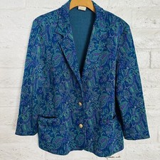 VTG GW Division Of Graff 80  s Floral Blue Two Button Blazer Jacket Women 12