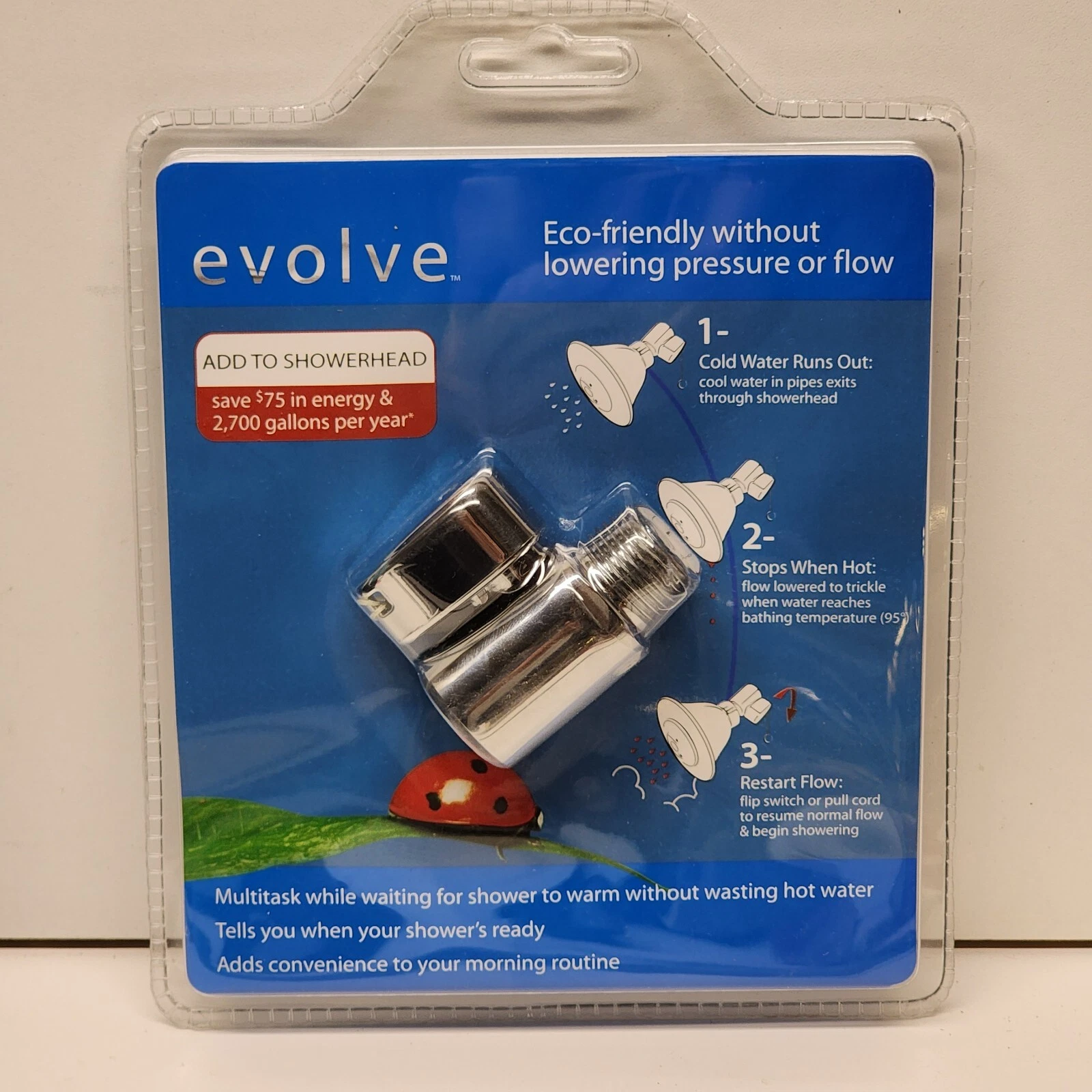 2008 ShowerStart Evolve Lady Bug Showerhead Adapter Chrome Polish NEW in Pack