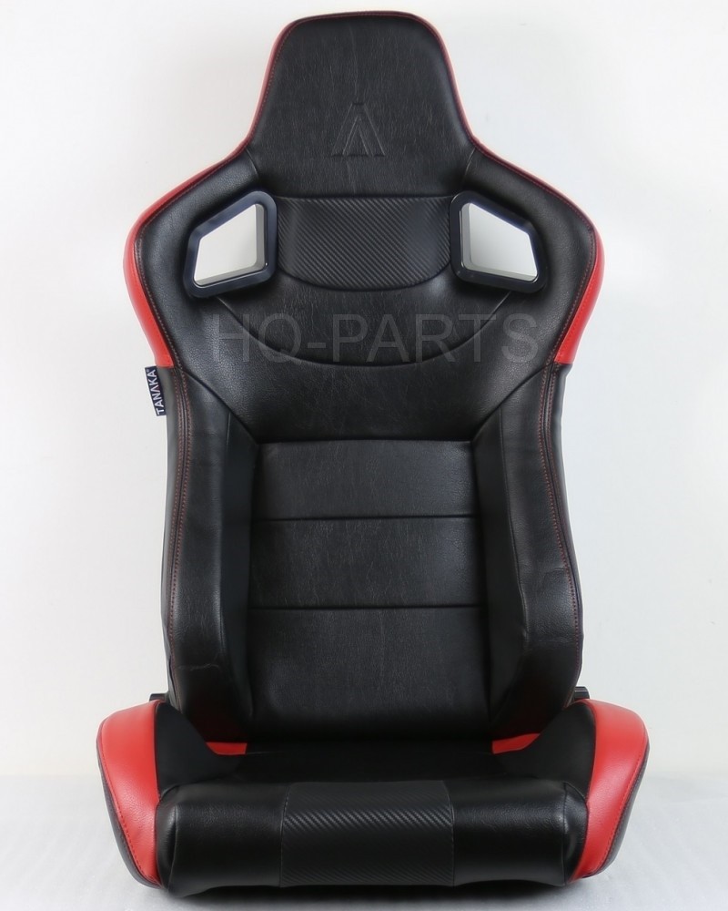2X TANAKA BLACK RED PVC LEATHER RACING SEAT RECLINABLE BACK POCKET