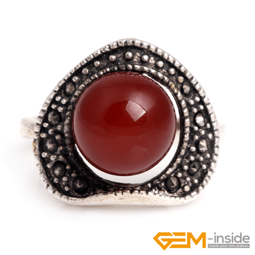 Natural Gemstone Charms Rings Jewelry Tibetan Silver Marcasite Women Gift 6#-8# - Picture 2 of 43