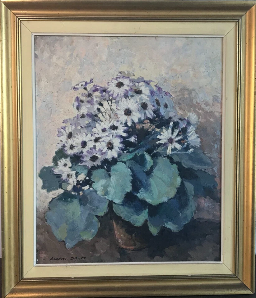 BOUQUET hsi signé Albert DANET tableau peinture vintage antique fleurs 1 - Photo 2/4