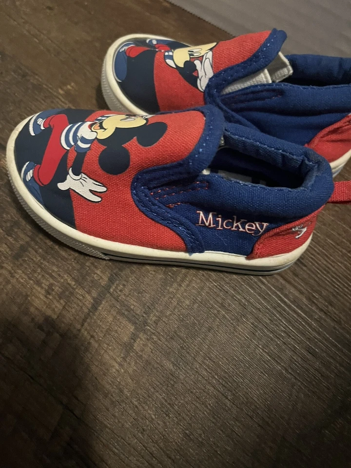 Disney Baby MICKEY MOUSE Red & Blue Canvas Slip On Loafers Unisex Toddler Shoes - Image 3 of 4
