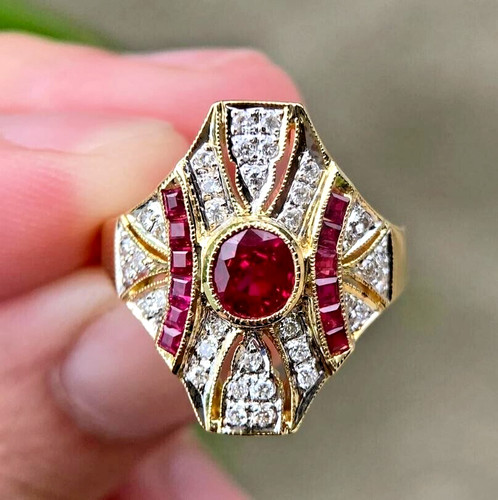 Natural Ruby & Diamond 14k Yellow Gold Ethnic Wedding Men's Ring ...