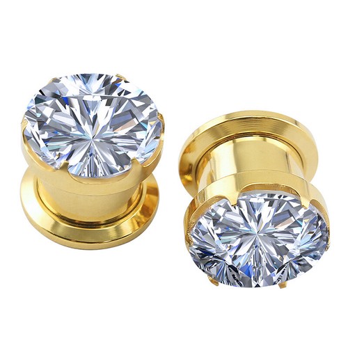 4-16mm CZ Crystal Plugs and Tunnels Stainless Steel Ear Gauges Expander Piercing - Picture 13 of 13