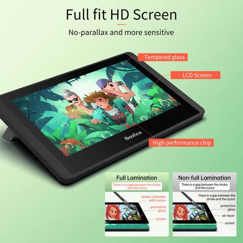 Bisofice 12HD-A H-IPS Graphics Drawing Tablet with Battery-Free Stylus Pen E8T0 - Picture 7 of 12
