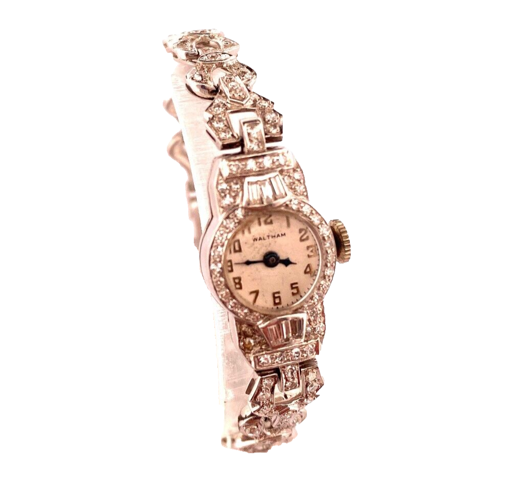 Vintage Platinum Diamond Waltham Ladies Bracelet Watch | eBay display picture 2